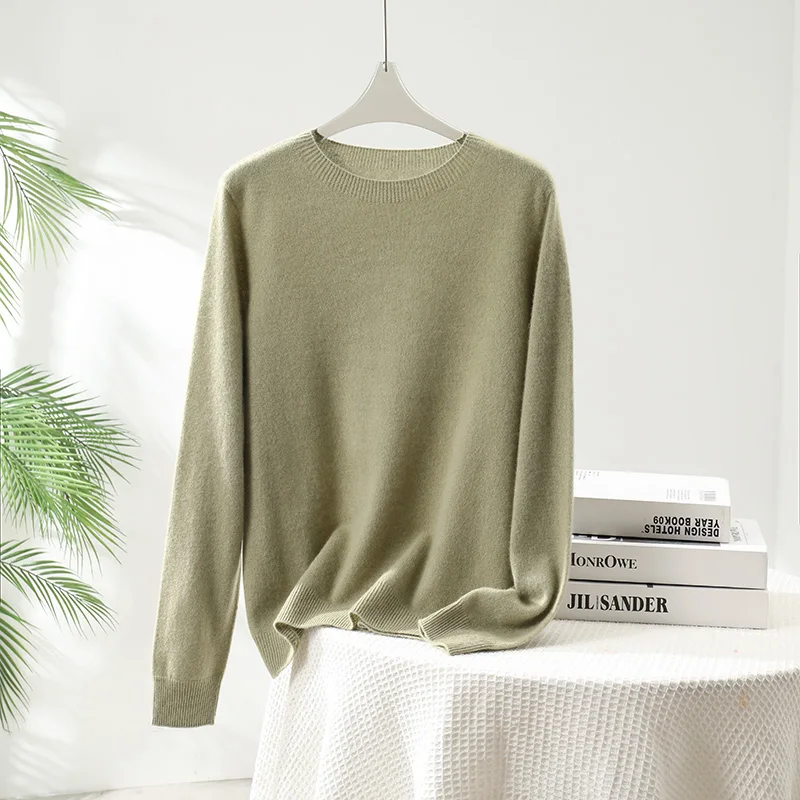 Women's O-neck Pullover 100% Pure Cashmere Long Sleeve Sweater Top Grade Comfortable Loose Knitwear Casual Fashion 2025 GH
