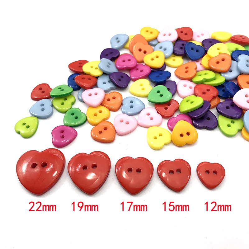 12-22mm Candy Color Heart 2-Holes Button Cartoon Resin Sewing Shirt Buttons for Diy Childern's Clothing Bag Kids Scrapbooking