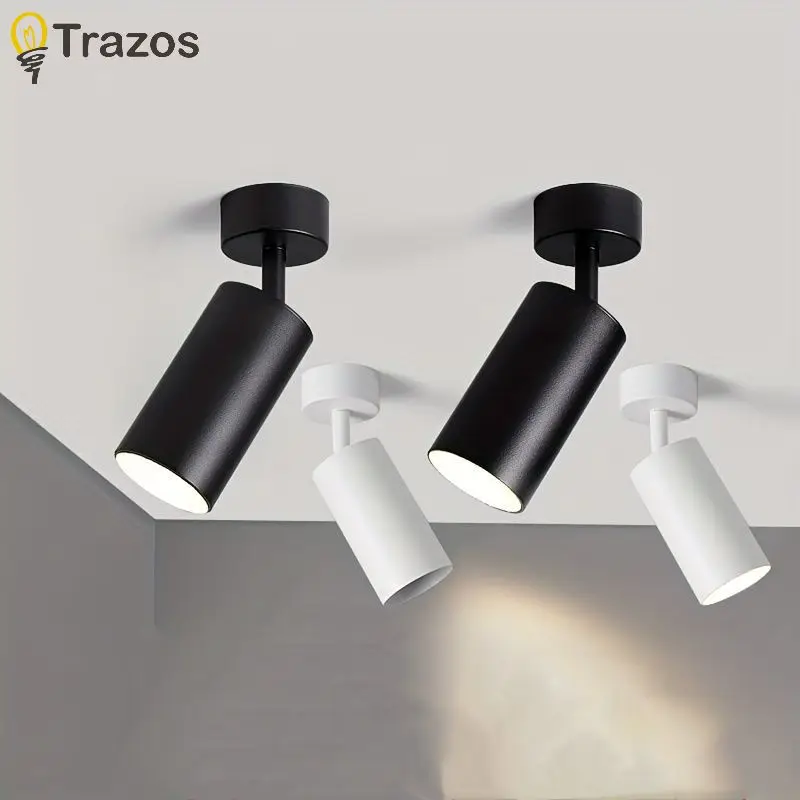 Open Mounted Spotlights Black White with Adjustable Angle Single Household Small Ceiling Track Spotlights LED Ceiling Spotlights