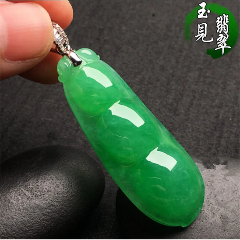 Natural a Fu Dou Ice-like Emperor Green Fu Melon Jade Pendant