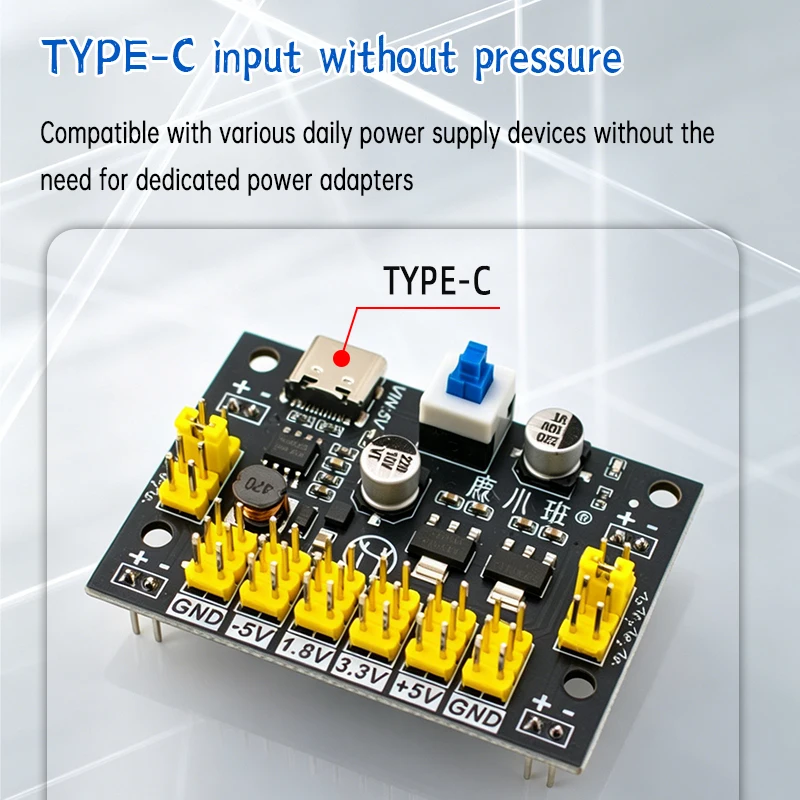 MB-102 Breadboard Power Supply Module, Type-C 5V Input Multi-Voltage Regulator 1.8V/3.3V/5V/-5V for DIY Experiments