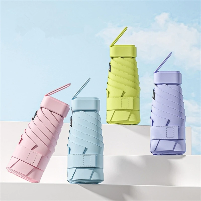 Mini Folding Umbrella Vinyl Small Sun Shade Umbrella Pocket Rain Travel Umbrella Parasol