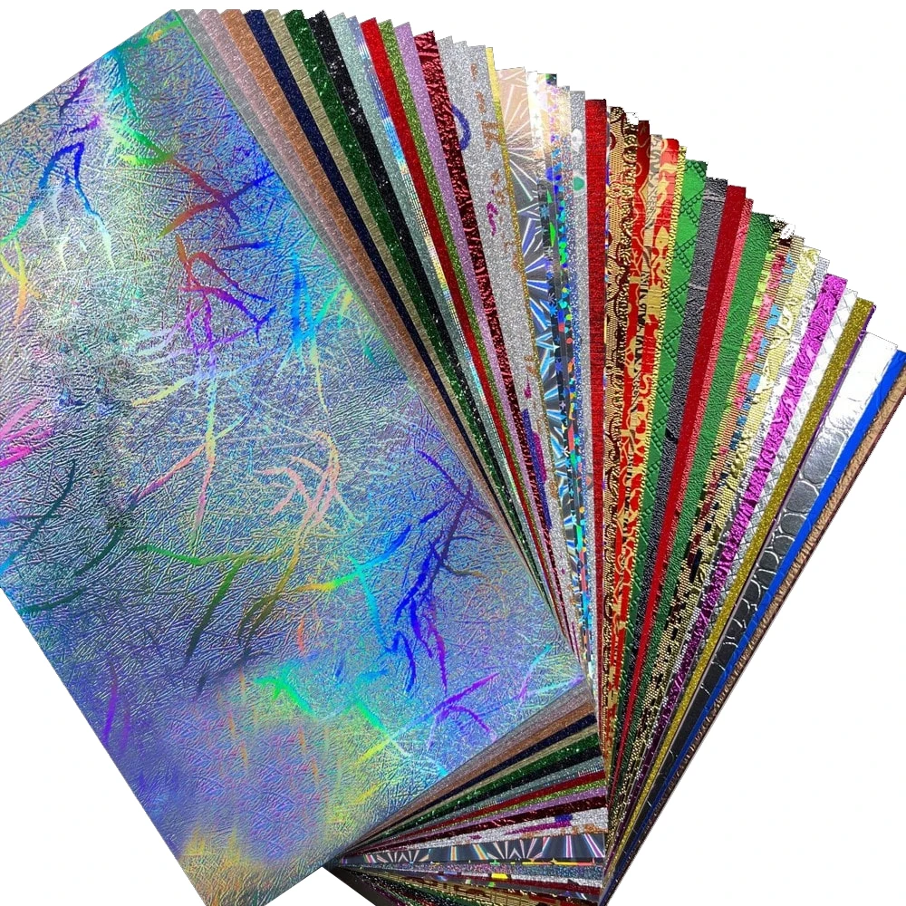 A5/A6 120g GlitterTextured Scrapbook Paper 50 Sheets Assorted Colors Designs Embossed Holographic Art Paper DIY Greeting Cards
