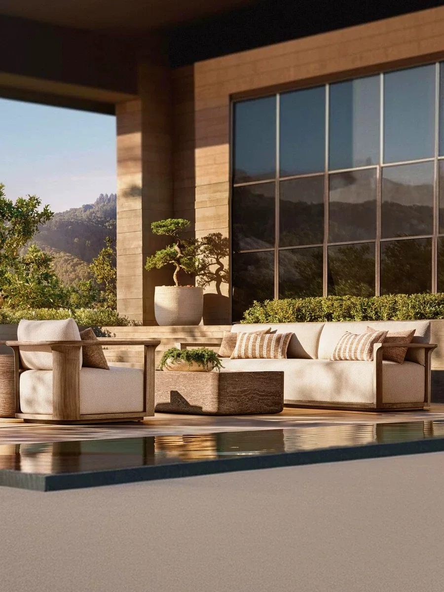 

Old outdoor sofa solid wood courtyard villa garden waterproof and sunscreen teak bed and breakfast villa balcony furniture