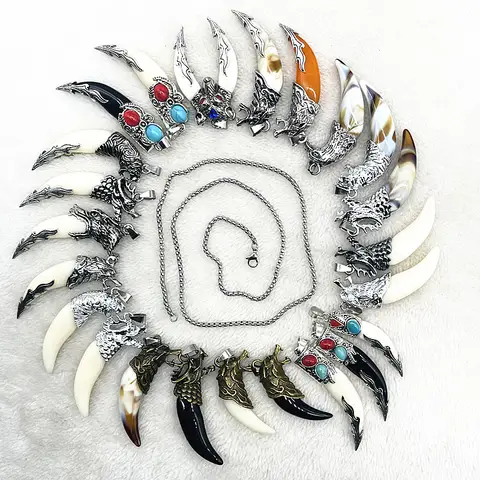 Fashion Brave Men's Pendant Necklace Vintage Bronze Wolf Tooth Alloy Pendant Necklace Fashion Choker Jewelry