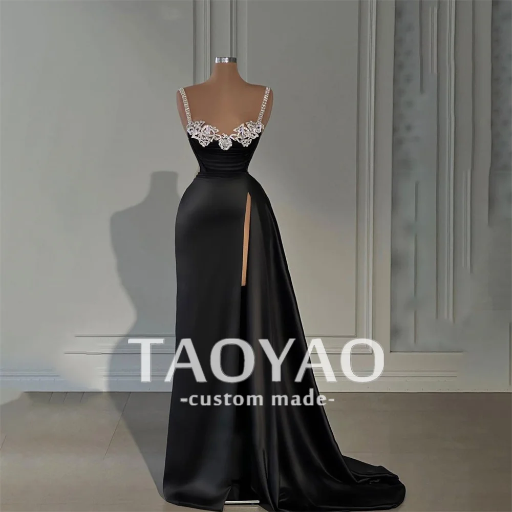 Modern Sheath Evening Dresses Sweetheart Beaded Black Long Chic Wedding Dress Party Dresses Prom Dress Vestidos De Fiesta