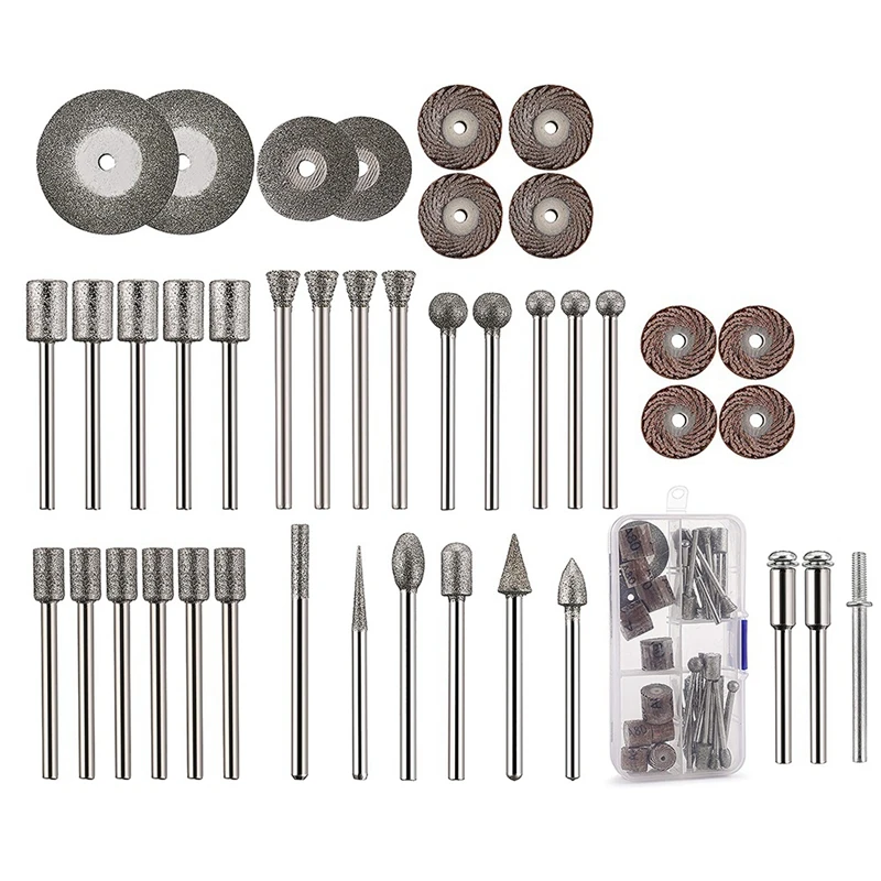 

43Pcs Stone Carving Set,26 Diamond Burr Bits, 10 Impeller,4 Diamond Cutting Wheel,3 Metal Mandrel,Polishing Rotary Tools