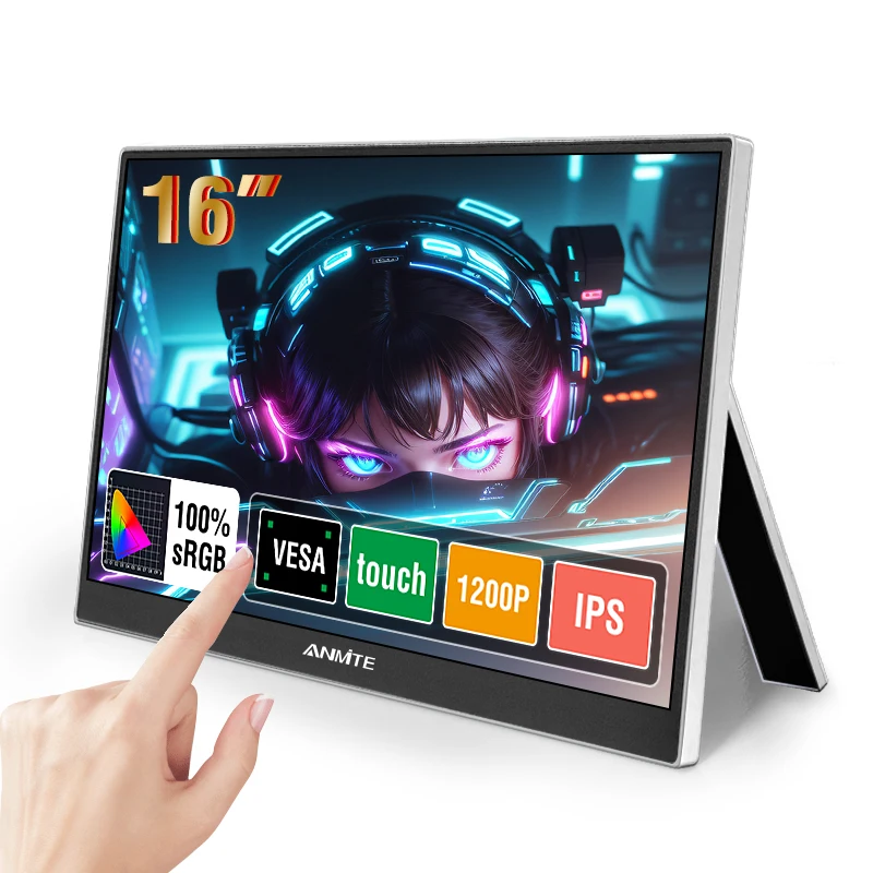16-Inch Portable Touch Monitor 1200P HDR 16:10 Low Blue Light For XBox PS4 / 5 Switch Cell Phone PC Loptop Extension