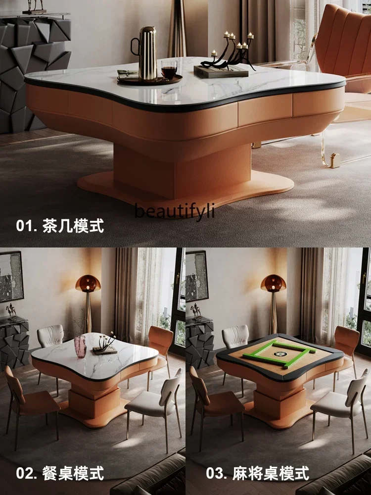 Automatic mahjong table lifting tea table multi-functional solid wood rock slab light luxury modern advanced