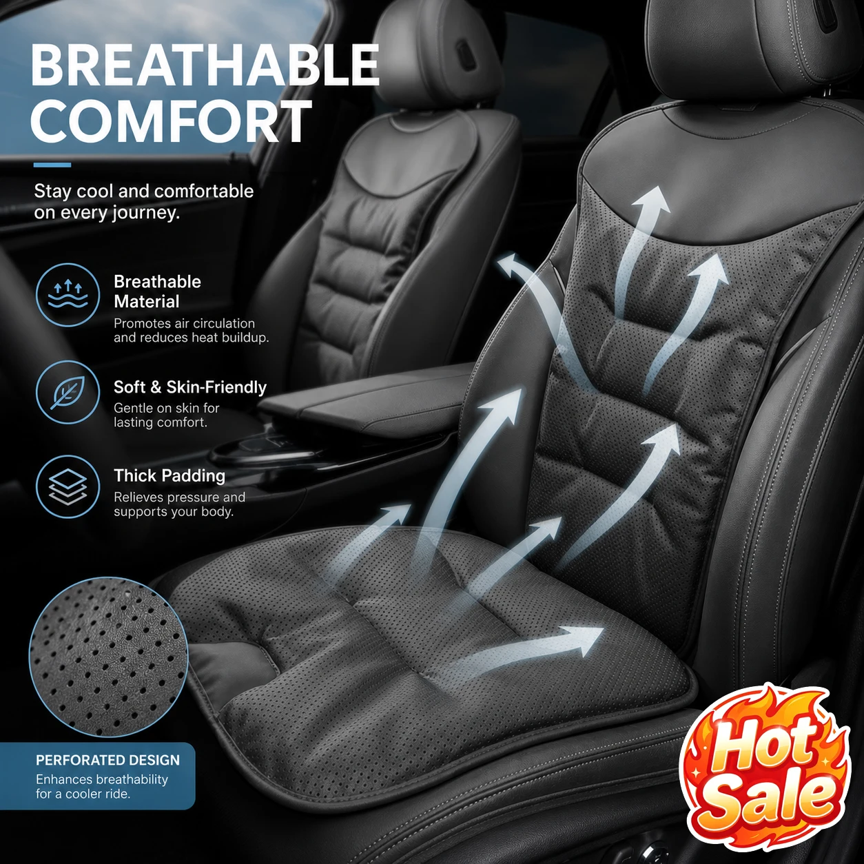 Nappa Leather Breathable Car Cushion Seat Pad, All-Season Car Seat Cushion Protector, Car Accessories