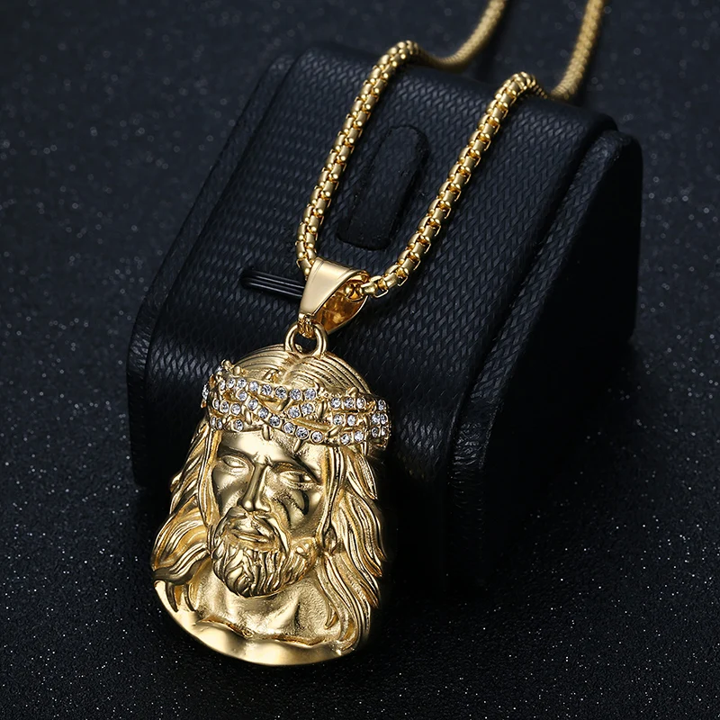 Hip Hop Bling Gold Color Stainless Steel JESUS PIECE Pendants Necklace for Men Rapper Jewelry Drop Shipping