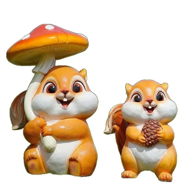 Kindergarten cartoon squirrel fiberglass sculpture public garden landscape outdoor lawn community sales department decoration