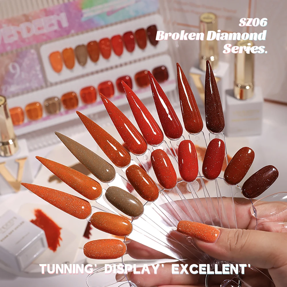 Vendeeni 9 Farben/Set Glitzer-Broken-Diamond-Gel-Nagellack UV LED Soak-Off Gel-Lack Grün Lila Rot Flash Gel mit Display – Detail 26
