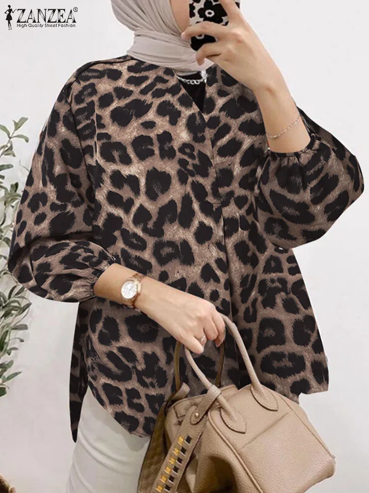 

Fashion Leopard Printed Shirt Women Spring 3/4 Sleeve Blouse 2024 ZANZEA Casual Muslim Ramadan Turkey Tops Elegant Work Blusas