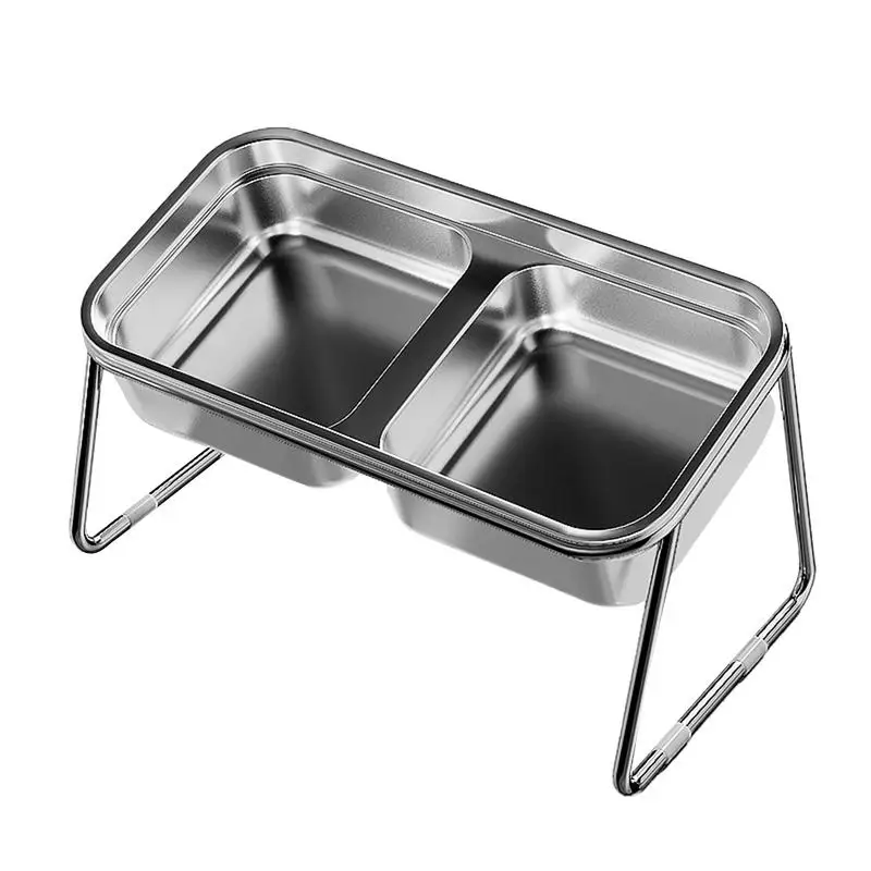 Raised Cat Food Bowls Double Bowl Stainless Steel Raised Cat Bowls For Indoor Cats 15 Degree Inclined Cat Food And Water Bowl