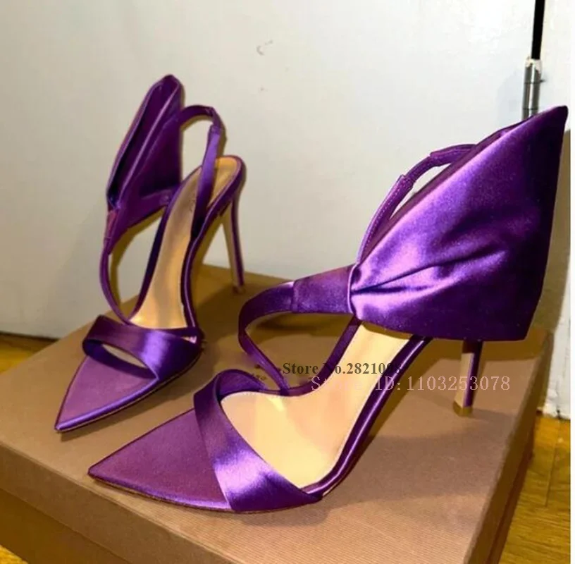 

Stiletto Gorgeous Purple Satin Heels Super Heel Ladies Sandals Pointy Toe Bend Straps Thin High Heel Women Summer Fashion Shoes