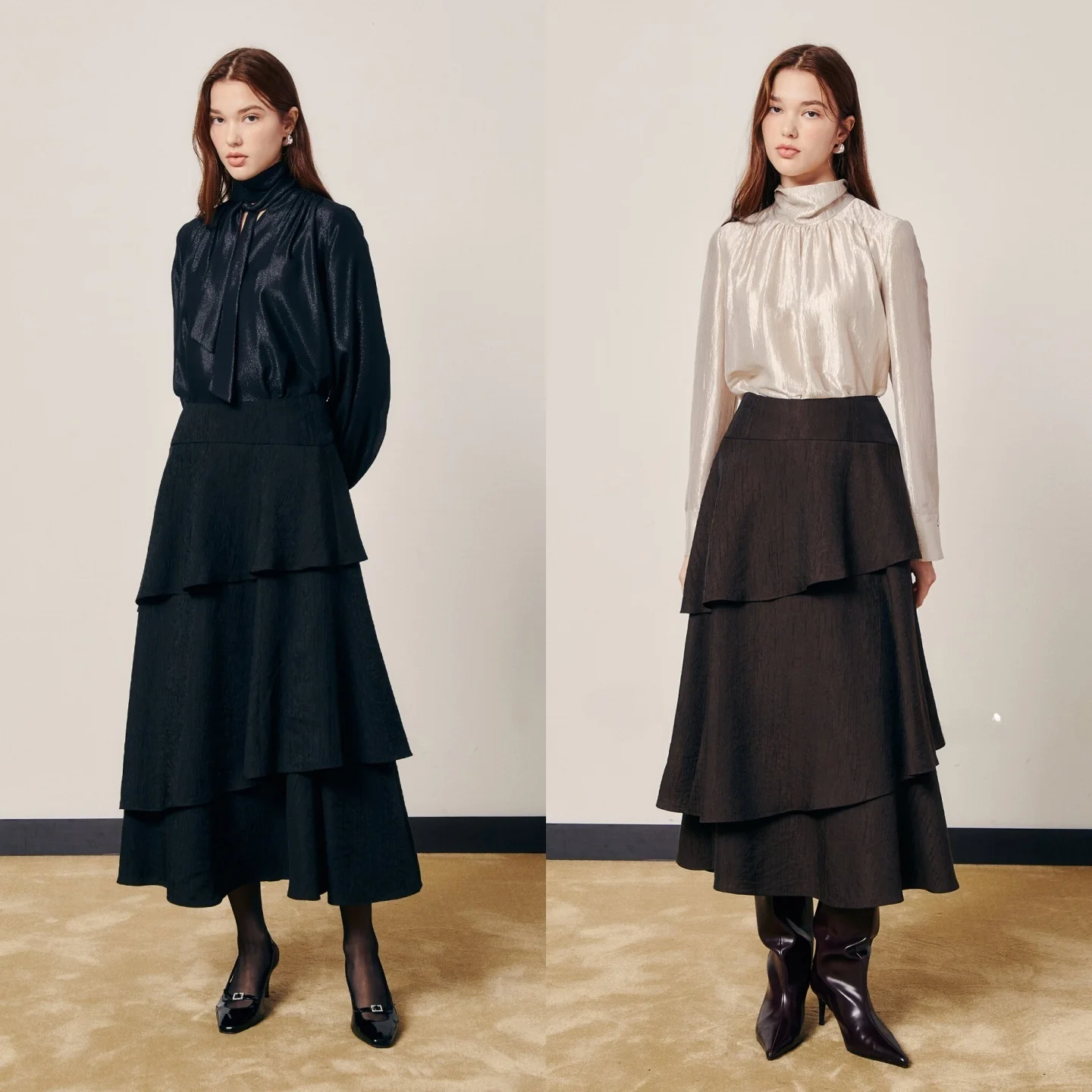 

Юбка-миди с высокой талией и многослойным дизайном, создающая элегантный образ для офиса, универсальная, подчеркивающая фигуру