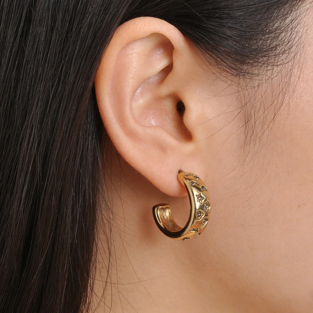 JeeMango Zarte weiße Zirkon-Stern-Mond-Edelstahl-Ohrringe für Damen, trendiger, wasserdichter Schmuck für den täglichen Gebrauch, Geschenke E26060 – Detail 8