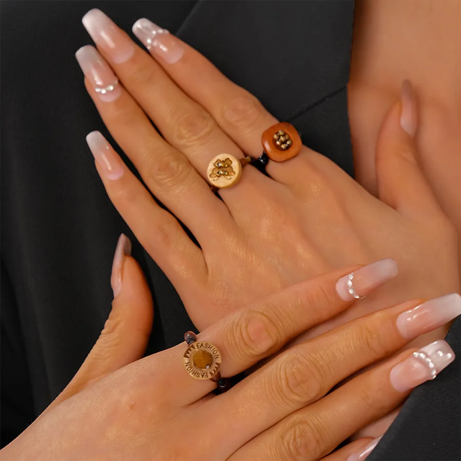 Vintage Wooden Rings for Men Women Butterfly Square Round Shape Elastic Rings Knuckle Joint Ring Ladies Fashion Finger Jewelry - Image 5