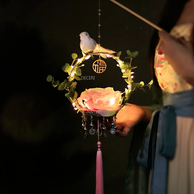 Lantern Portable Luminous Ornaments Hanfu Palace Mid-Autumn Children's Day Handmade DIY Material Gift