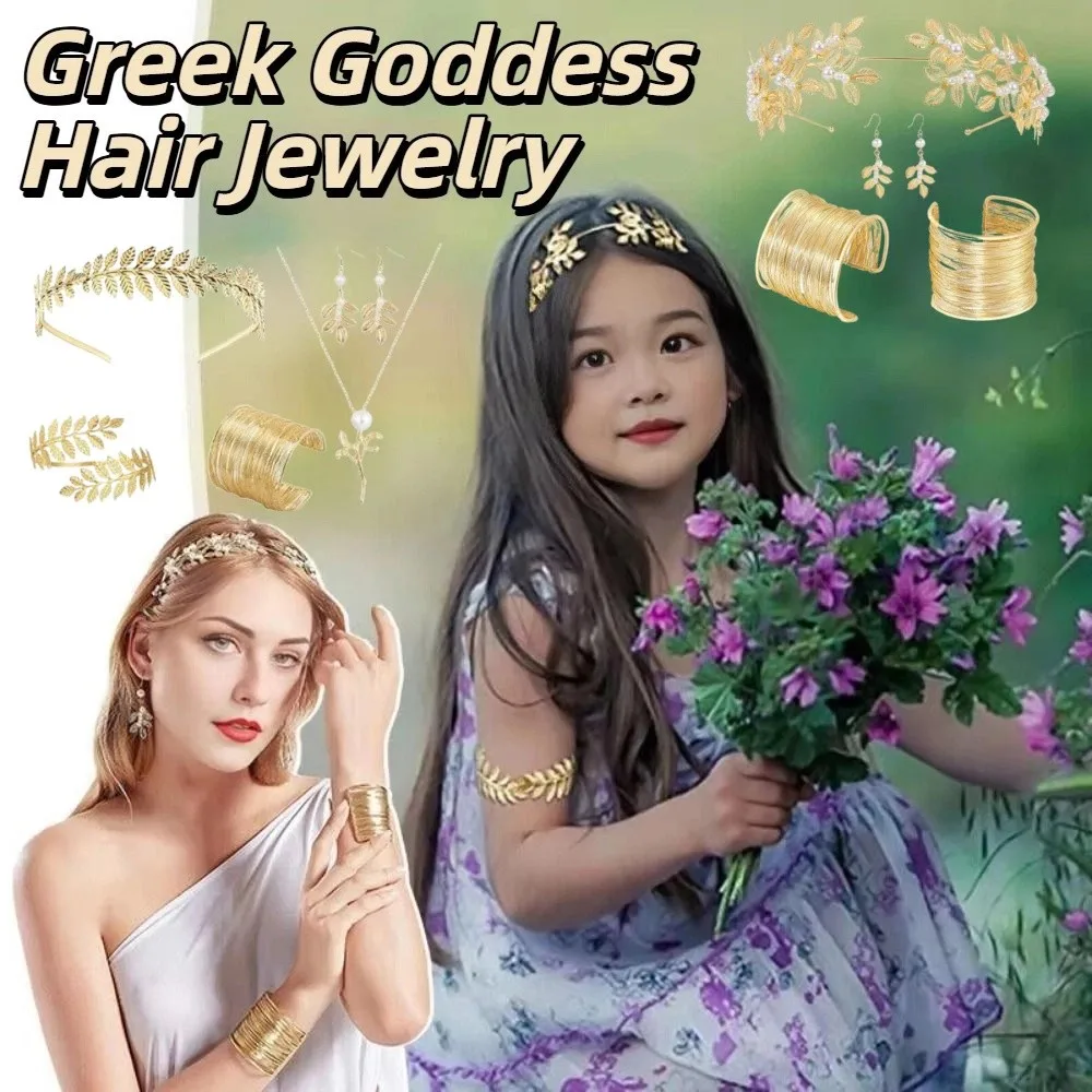 

Baroque Women's Wedding Jewelry Set Gold Bridal Earrings Greek Goddess Hair Jewelry Necklace Headpiece Rhinestone Jewelry Set