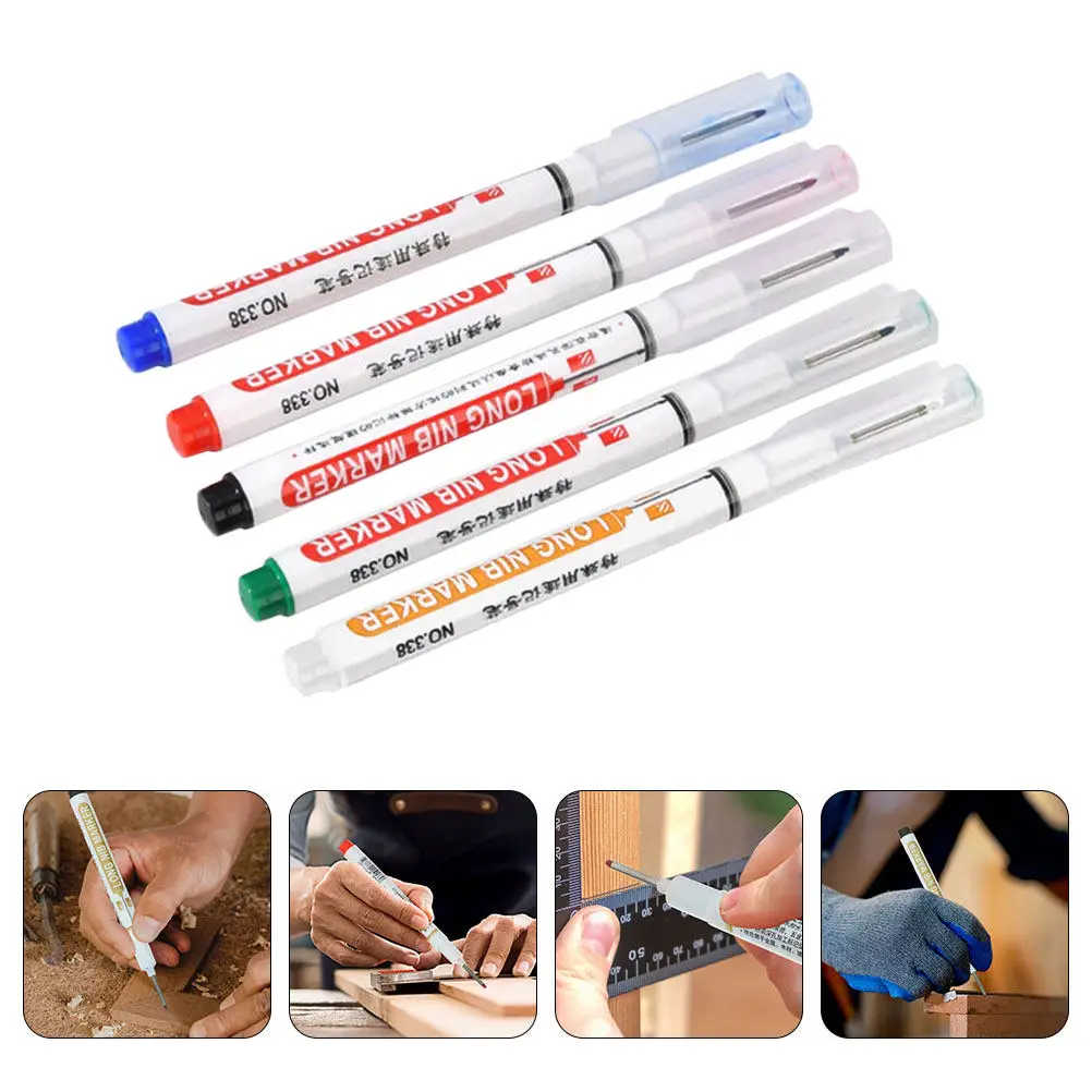 

5Pcs Long Nib Marking Pen for Deep Hole Marking on Metal Wood Glass Rubber Construction Carpenter Woodworking Permanent Paint