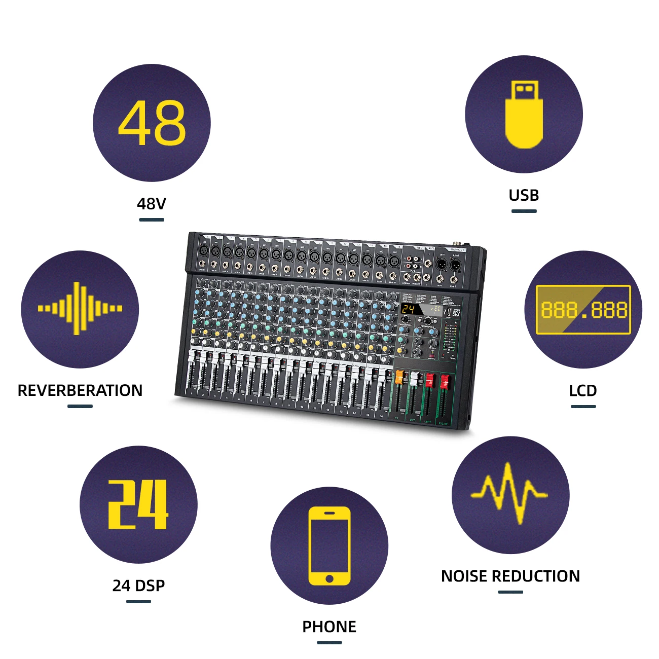 Depusheng 16 قناة المهنية Blueteeth خلاط رقمي DJ الموسيقى كاريوكي جهاز مزج الصوت وحدة التحكم ستيريو لتسجيل المرحلة