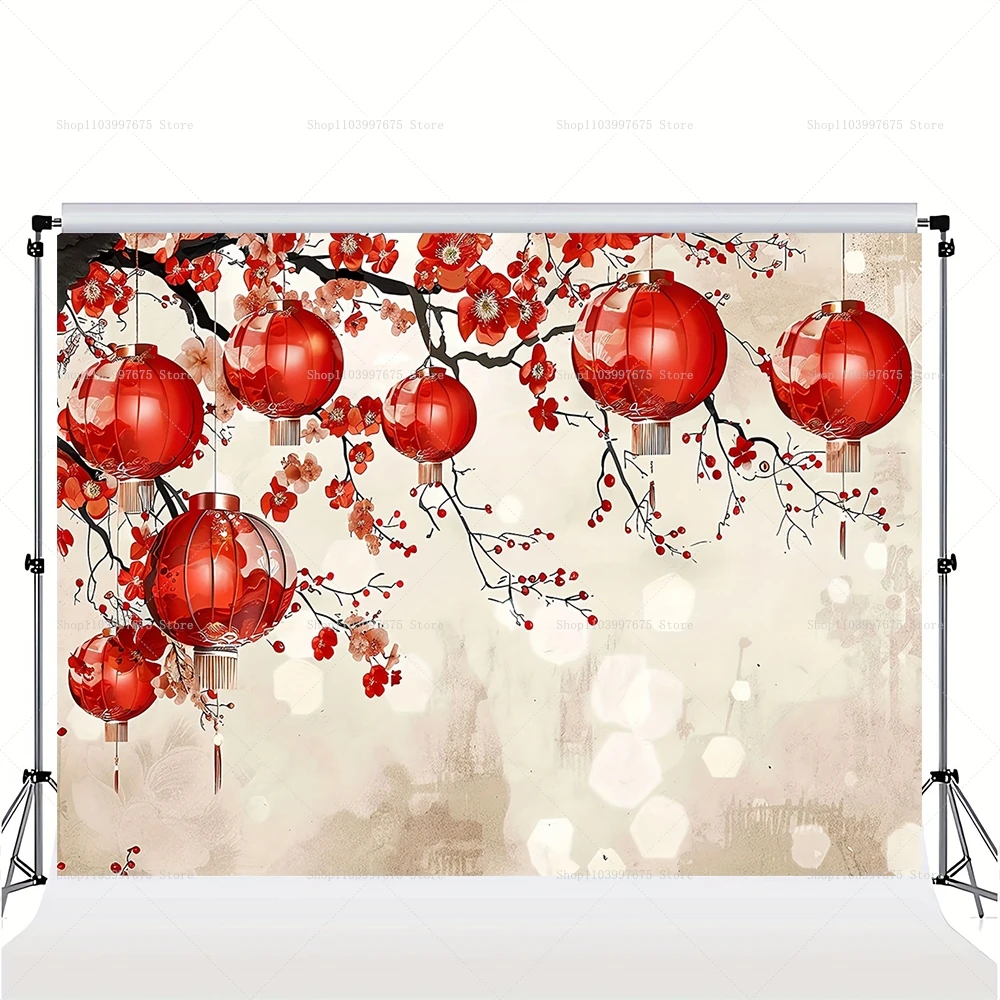 Chinese New Year Theme Party Backdrop Lantern Flower Spring Festival Decoration Photography Background Banner Photo Booth Props