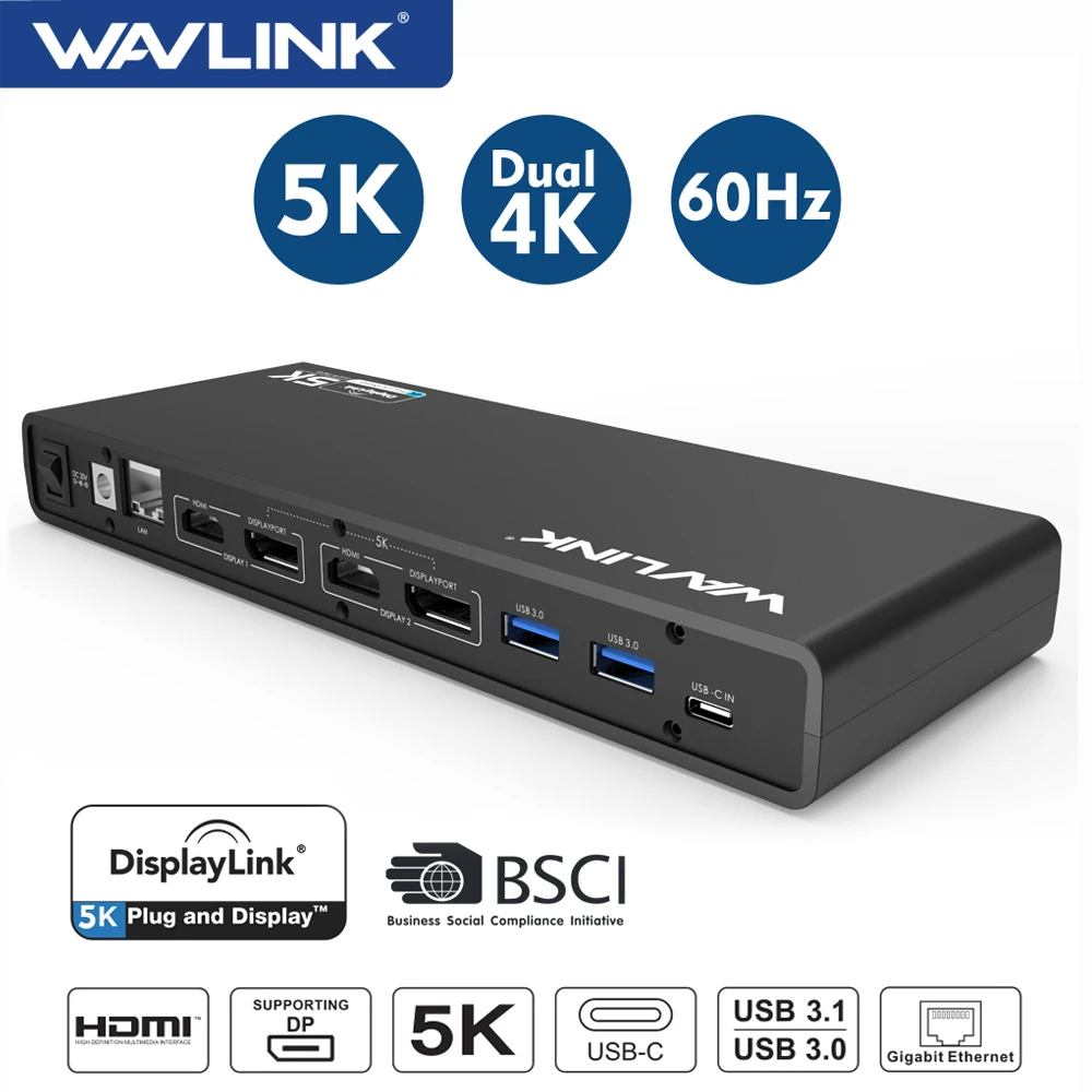 Wavlink-estação de Ancoragem Universal Usb 3.0 Usb-c Dock Ultra Dual 4k dp Gen1 tipo c Gigabit Ethernet Estender e Espelhar o Modo de Vídeo