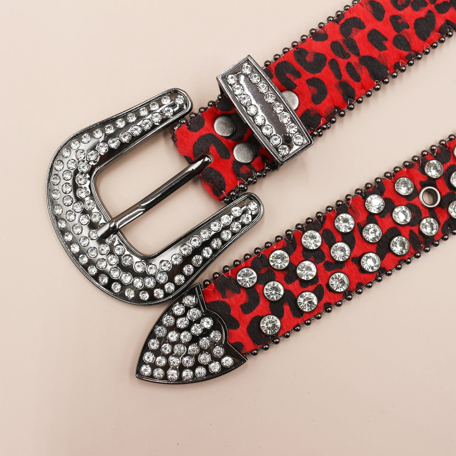 أحزمة فاسق الغربية مرصعة بأحجار الراين حزام بنج مرصع بالجلد Cinturones Para Mujer Y2K كاوبوي فريد بطباعة الفهد للرجال والنساء