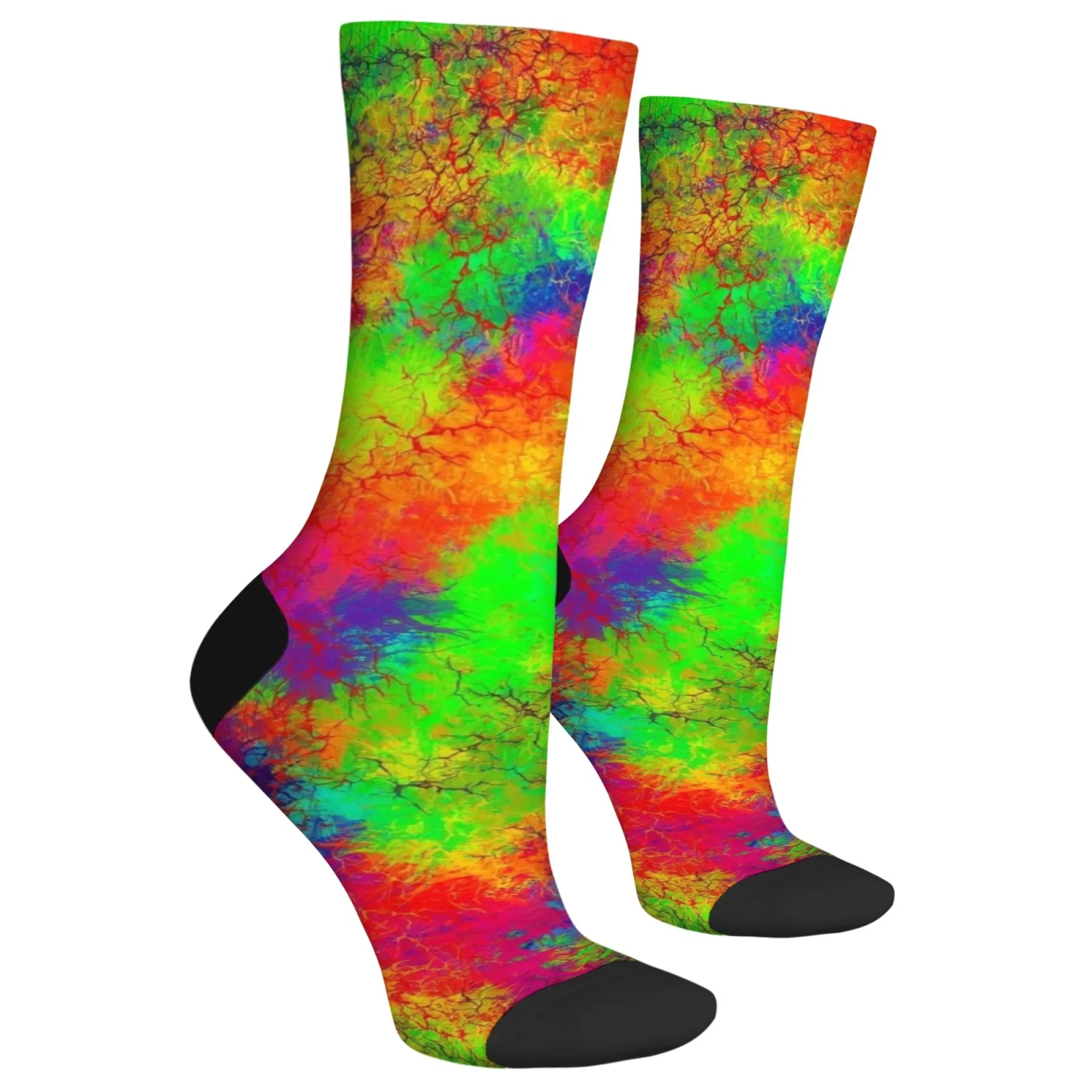 Colorful Abstract Art Crack Socks Novelty Funny Men's Socks Retro Street Hip-Hop Fashion Socks Outdoor Casual Sports Socks Gift