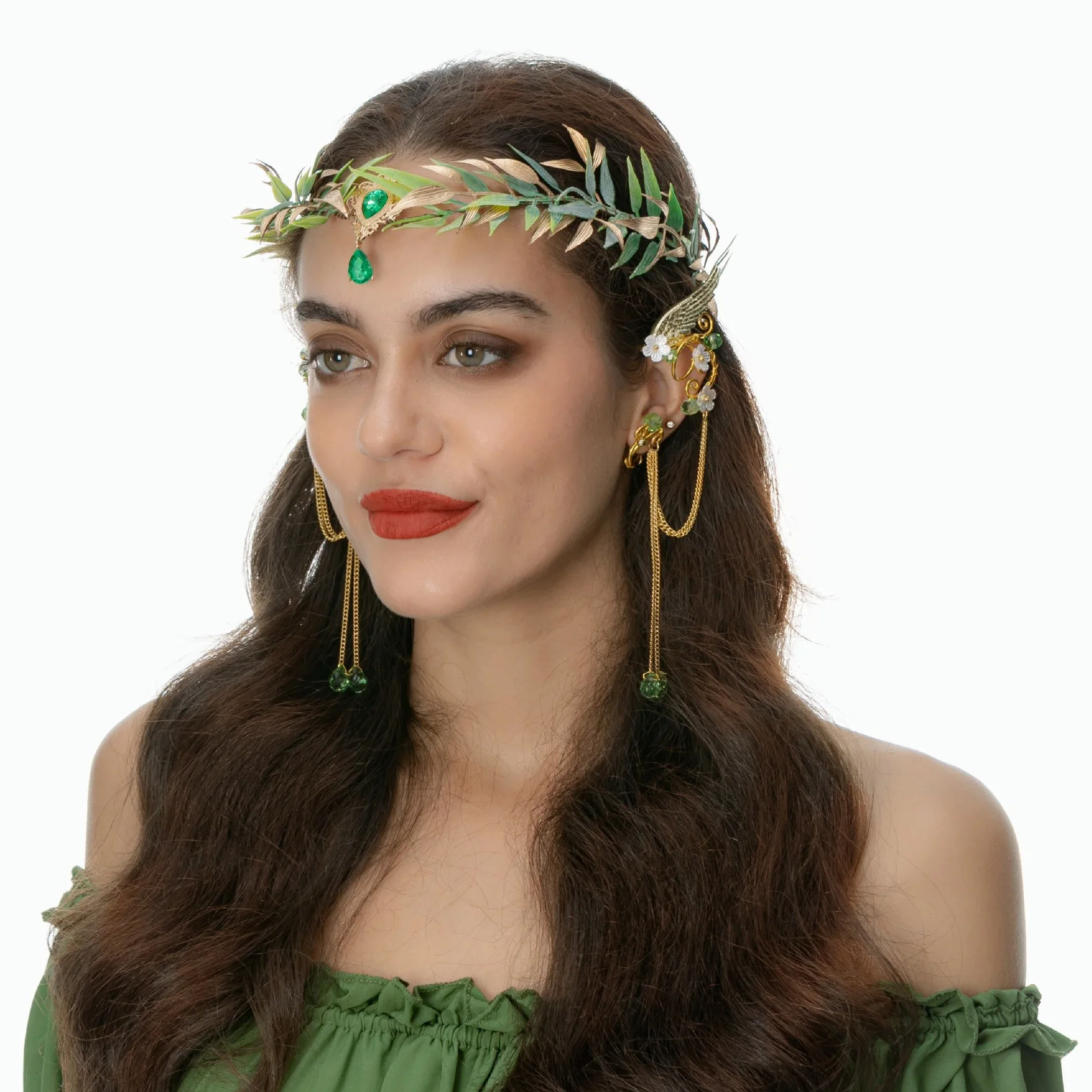 Retro Elf Costume Accessories Woven Forest Garland Judge Eyebrow Pendant Role-playing Party Elf Accessory