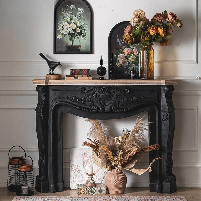 Lareira branca esculpida, rack decorativo de sala de estar, rack de entrada ultrafino