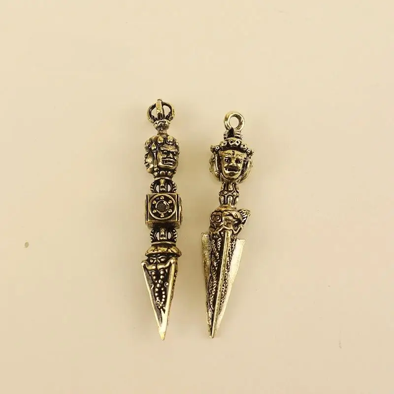 New Vintage Brass Vajrakila Head Vajry Pestle Ornaments KeyChains Charm Pendant Lucky Home Decorations
