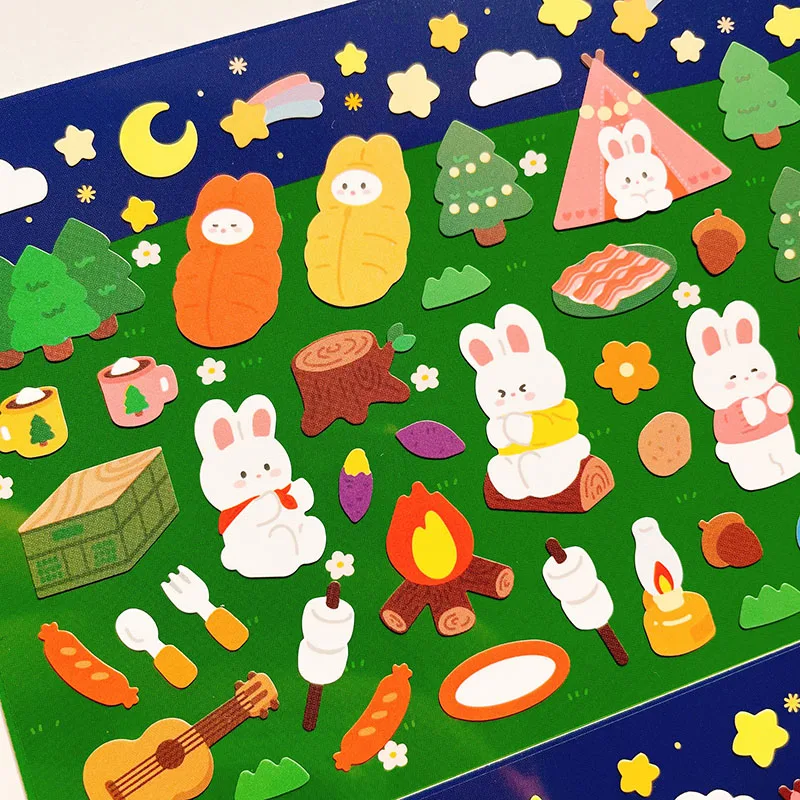 Korean Import Original BONITO Kawaii Rabbit Pleasant Camping Paper Stickers Scrapbooking Diy Journal Stationery Sticker Gift