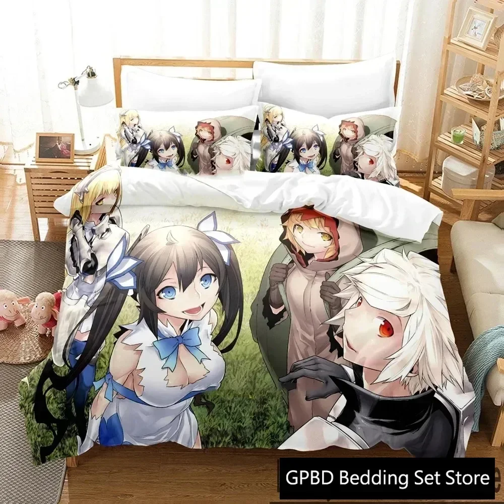 3D Print DanMachi Anime Hestia Bedding Set Duvet Cover Bed Set Quilt Cover Pillowcase Comforter king Queen Size Boys Adult