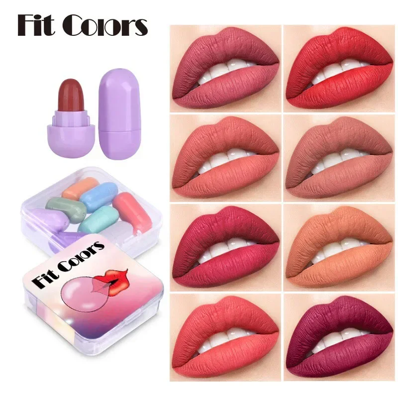 Heallor 8pcs Mini Matte Lipstick Set Moisturizing Velvet Lip Gloss Long-lasting Color Lipstick Kits Cute Candy Capsule Lipsticks