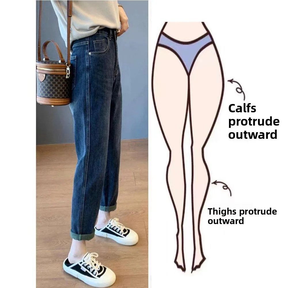 

plus Size Straight Leg Harlan Jeans for Women Spring New Sle Slimming Dad Pants for Plump Sister High Waist Blue Long Trousers