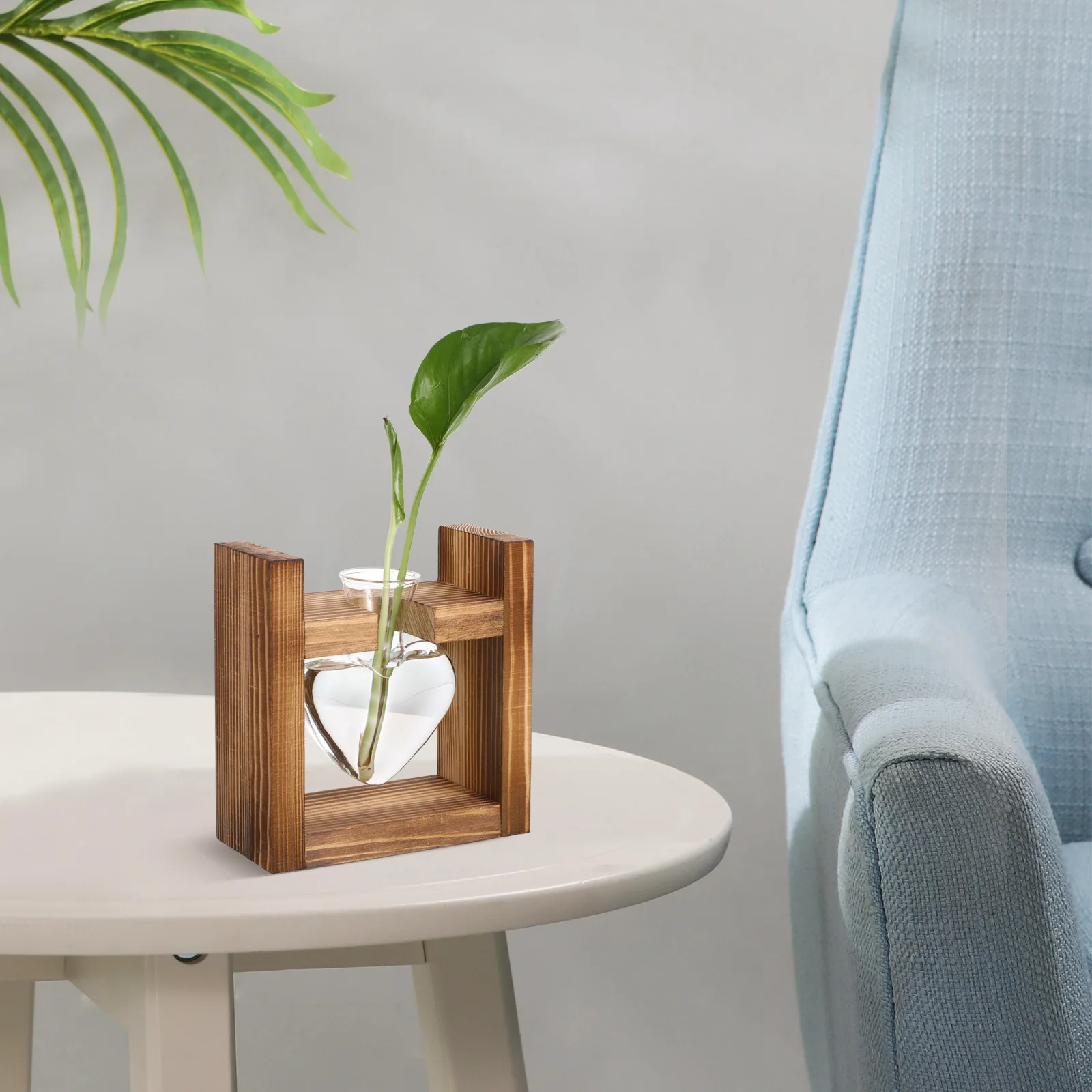 

1Pcs Heart Shape Glass Vase Wooden Bracket Hydroponics Container for Planting Roses Tulips Branches Home Art Decor Gift Idea