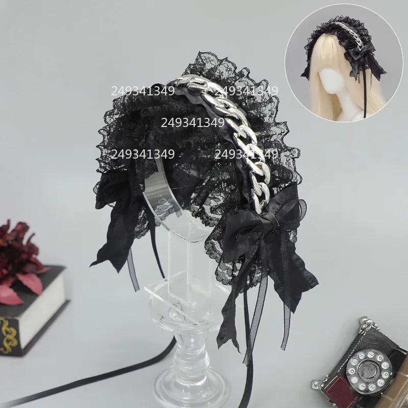 Metal Chain Cosplay Headwear Woman Lace Ruffled Harajuku Headband Lolita Stage Dress Up Headdress Comic-con Costume Accessories