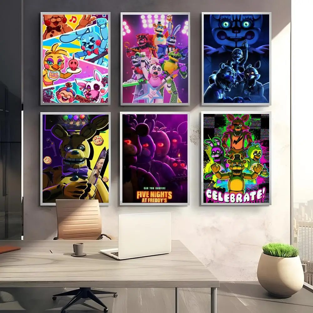 Five N-Nights At Freddys Game Poster Perfect Sticker Self Adhesive Art Designed for Home Dining Office Spaces
