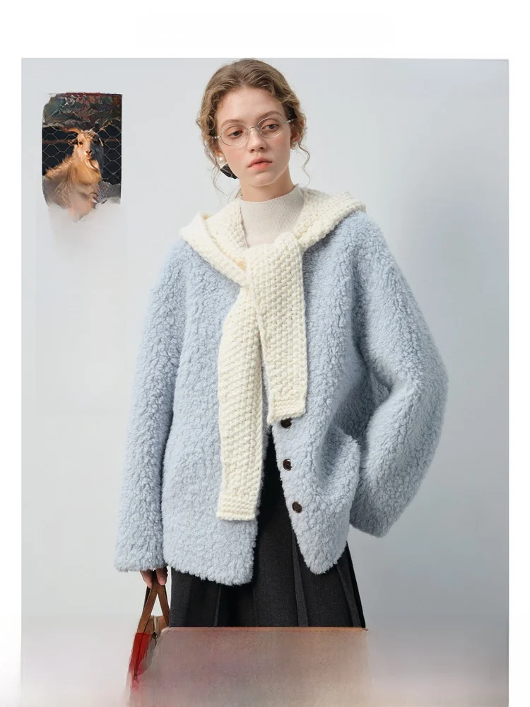 

Зимнее теплое пальто из искусственного меха с вставками из верблюжьей шерсти, женское, новинка 2025, VEGA CHANG, повседневное, с длинными рукавами, V-образный вырез, верхняя одежда