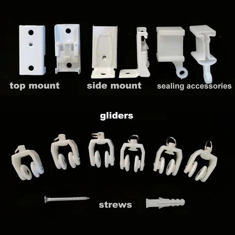 10pcs Track Rail Accessories Curtain Rail Runner gliders Screws Side top Mounting Bracket Fixed Top Clamping End Cap Sealing