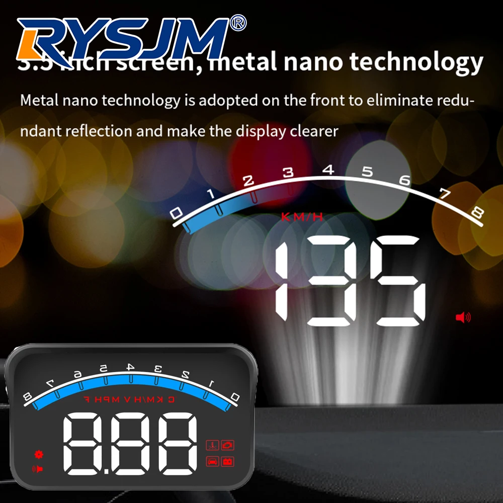 

Проекционный дисплей M6S OBD на лобовое стекло автомобиля: тахометр, указатель температуры воды, вольтметр, спидометр с сигнализацией, бортовой компьютер