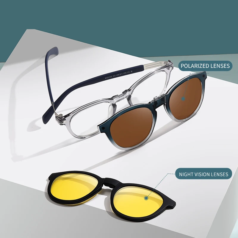 BLMUSA 2-in-1 Folding Magnetic Polarized Sunglasses Fashion Round Outdoor Myopia Progressive Prescription Glasses For Men Women