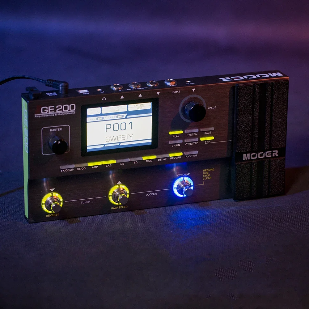 MOOER GE200 أمبير النمذجة متعددة التأثيرات معالج الدواسة تأثير الغيتار الرقمي دواسة 55 أمبير نماذج 9 وحدات تأثير 52s Looper