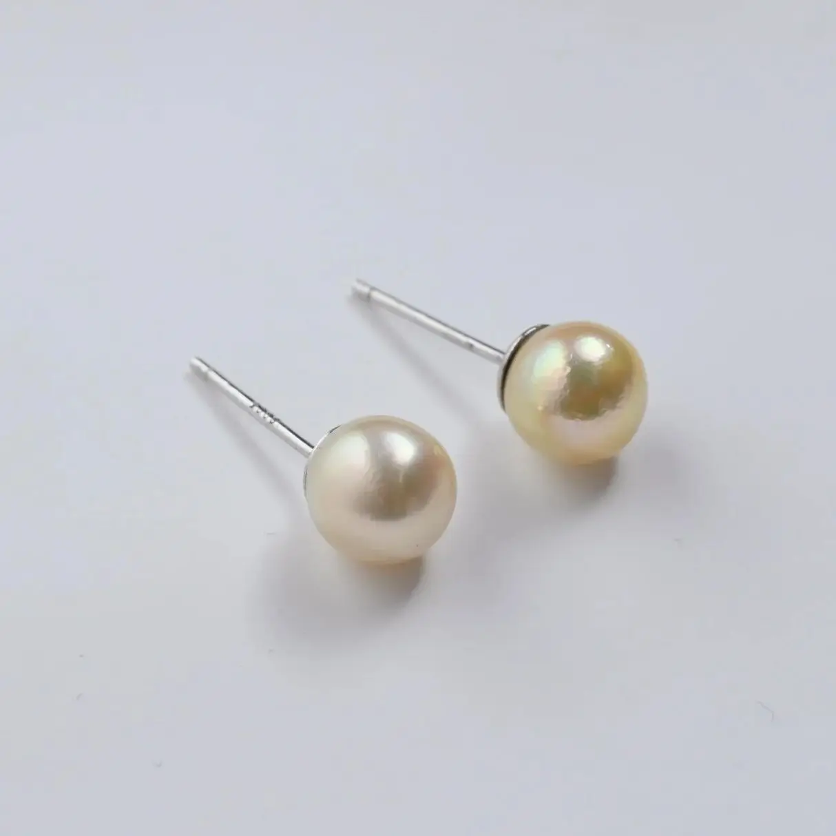 Authentic Pearl Earrings Natural Round 7-8mm Golden color Gift for her Fashion Jewelry