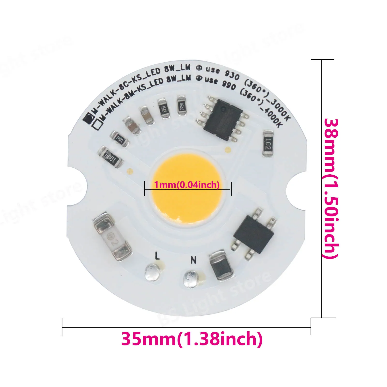 220V Led cob chip 8W no need driver Ra70 For lightting lamp bulb 38mm downlights Spotlights Track lights warmwhite naturalwhite