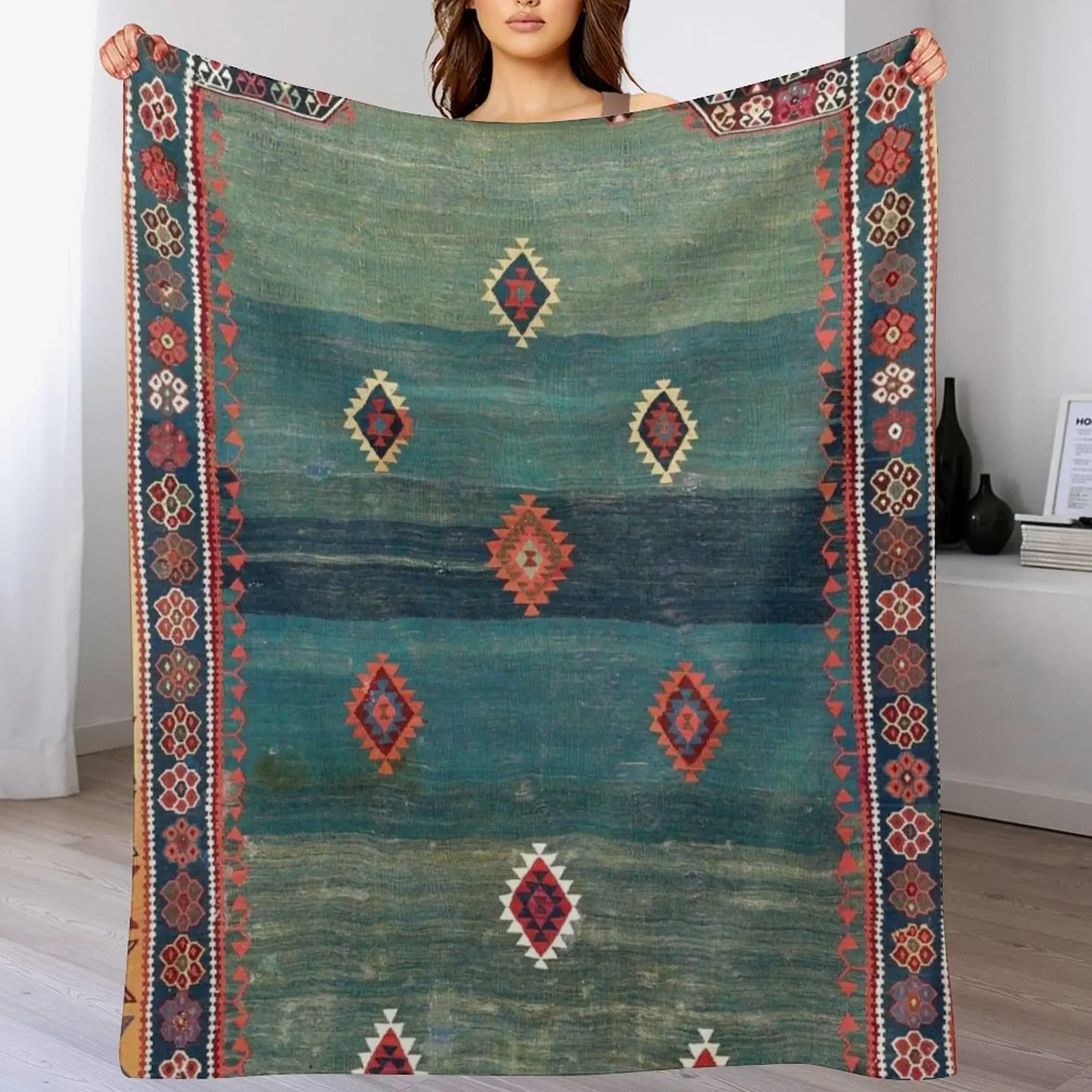 

Sivas Antique Turkish Niche Kilim Print Throw Blanket Sofa Throw Cute Blankets