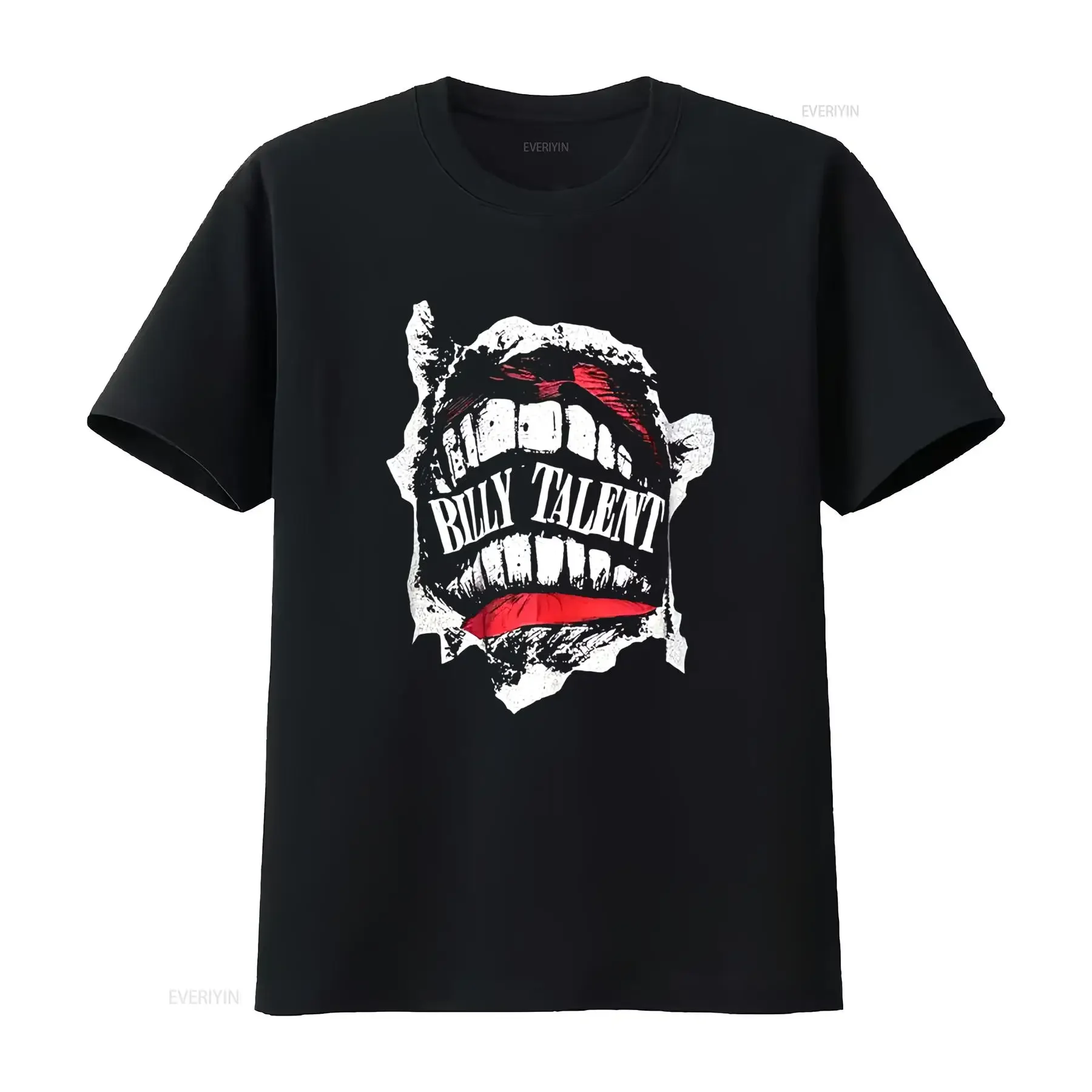 T-shirt Billy Talent Band, design pour fans de rock, imprimé audacieux, base noire, accents rouges, style streetwear inspiré de la musique, vintage délavé